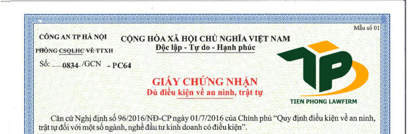 Thủ tục cấp đổi giấy chứng nhận đủ điều kiện an ninh trật tự theo quy định mới nhất.