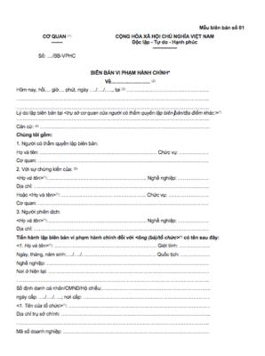 Mẫu Biên bản vi phạm hành chính